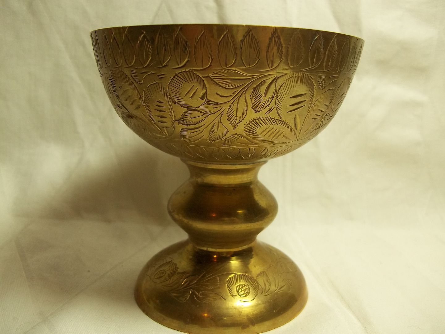 Vintage India ENGRAVED BRASS CHALICE Wine Goblet 4" metalware decor